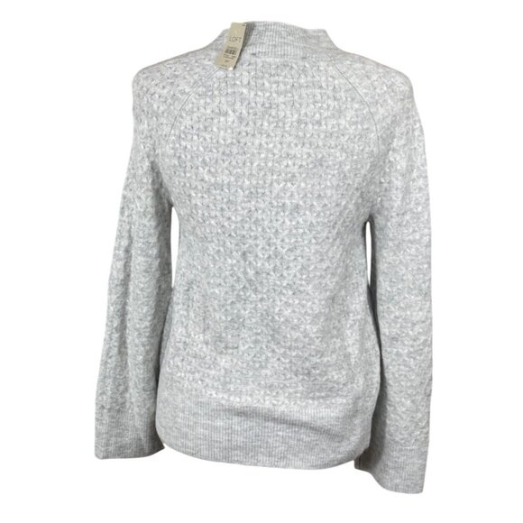 New Loft Grey Cream Sweater Small Petite SP Mock Neck Textured - Picture 3 of 6